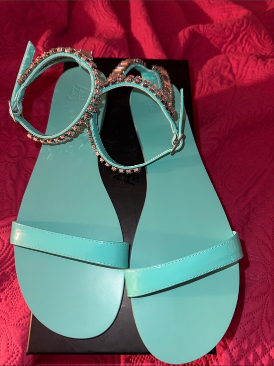 Aminah Abdul Jillil Shoes - Turquoise Jeweled Ankle-Strap Women's Sandals